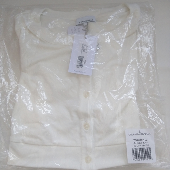 WeWoreWhat We Wore What Knit Cropped Cardigan Off White Viscose Button Down Top - Picture 10 of 12